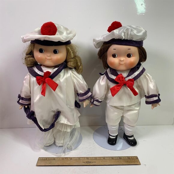 Pair Of Dolly Dingle, Billie Bumps Porcelain Musical Collector Dolls, Sailors! - Picture 1 of 5